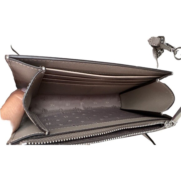 Tory Burch Robinson Leather Chain Wallet Shoulder Crossbody Bag Clutch Gray - Picture 6 of 12